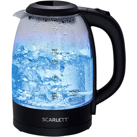 Чайник SCARLETT SC-EK27G11, 1,7 л, 2200 Вт, закрытый нагревательный элемент, стекло, черный 457216