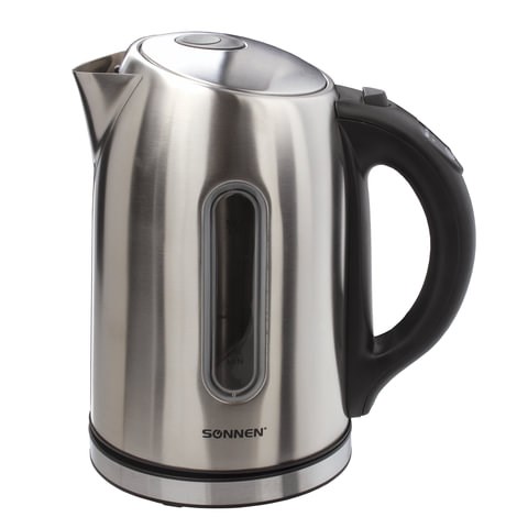 Чайник SONNEN KT-1740, 1,7 л, 2200 Вт, закрытый нагревательный элемент, терморегулятор, нержавеющая сталь, 453421 453421