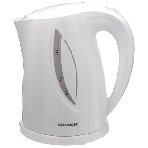 Чайник SONNEN KT-1758, 1,7 л, 2200 Вт, закрытый нагревательный элемент, пластик, белый, 453415 453415