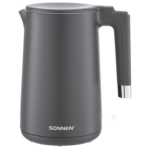 Чайник электрический с двойными стенками SONNEN KT-8719G, 1,5 л, 2200 Вт, графитовый, 454693 454693