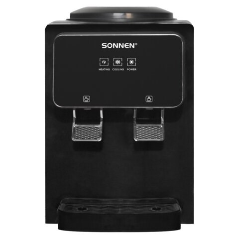 Кулер для воды SONNEN TSE-02FBP, настольный, НАГРЕВ/ОХЛАЖДЕНИЕ ЭЛЕКТРОННОЕ, 2 крана, антрацит, 455750 455750