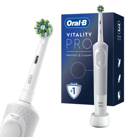 Зубная щетка электрическая ORAL-B (Орал-би) Vitality Pro, БЕЛАЯ, 1 насадка, 80367659 608717