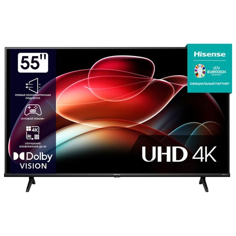 Телевизор HISENSE 55A6K, 55" (139 см), 3840x2160, 4K, 16:9, SmartTV, Wi-Fi, черный 456767