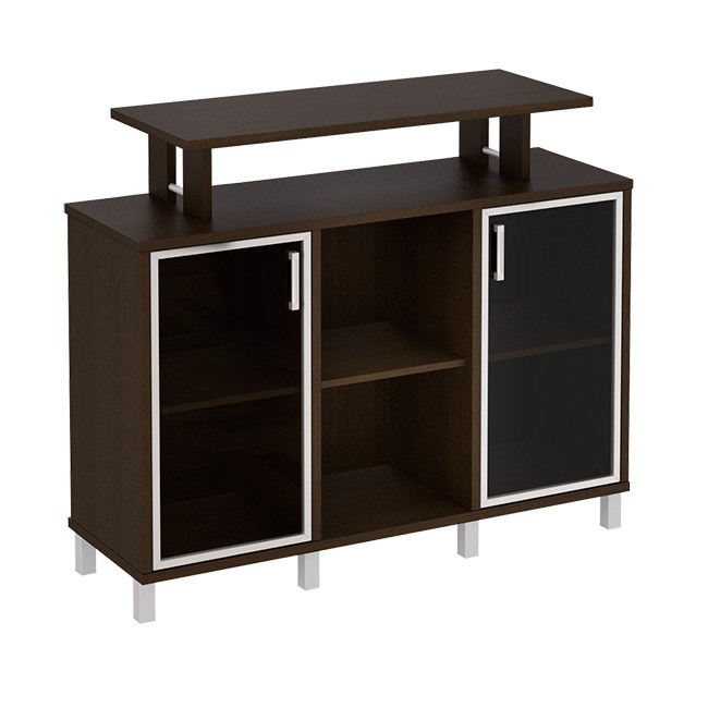 Стеллаж низкий с надстройкой и стеклянными дверками 202585