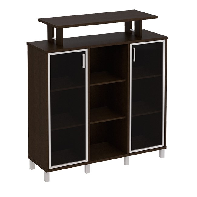 Стеллаж средний с надстройкой и стеклянными дверками 202586