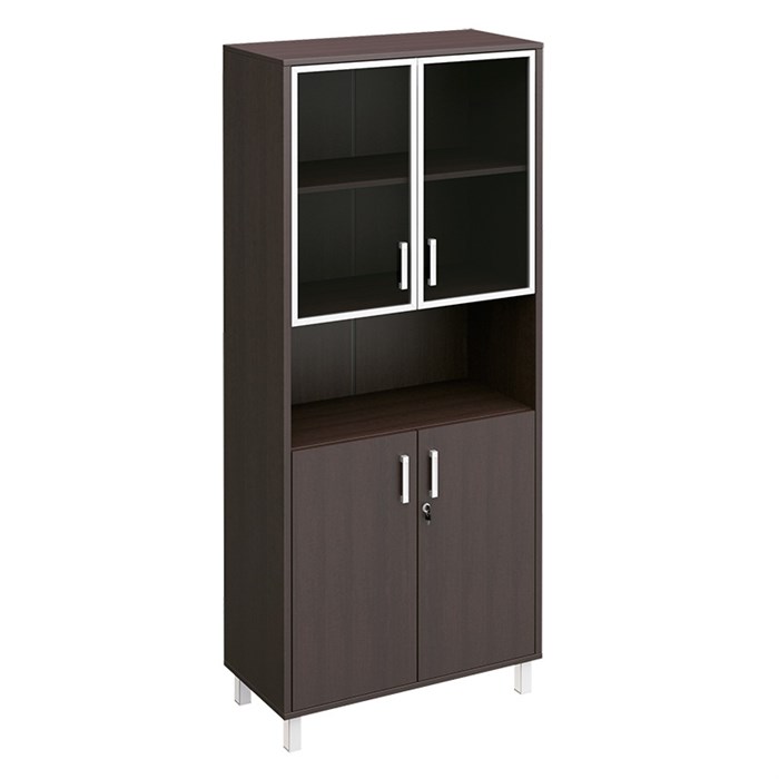 Шкаф для документов стекло в рамке + ДСП с замком + ниша 121385