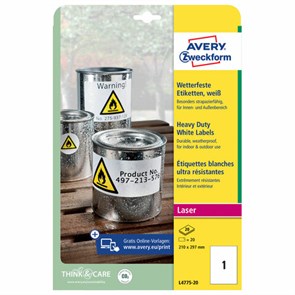 {{photo.Alt || photo.Description || 'Этикетка самоклеящаяся ВСЕПОГОДНАЯ 210x297 мм, 1 этикетка, полиэстер, белая, 20 листов, Avery Zweckform, L4775-20'}}