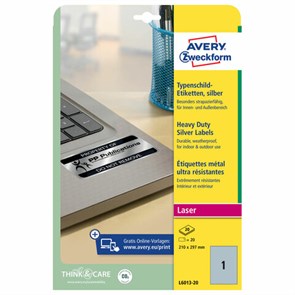 {{photo.Alt || photo.Description || 'Этикетка самоклеящаяся 210x297 мм, 1 этикетка, полиэстер, серебро, 20 листов, Avery Zweckform, L6013-20'}}