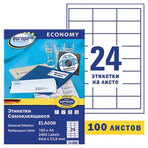 {{photo.Alt || photo.Description || 'Этикетка самоклеящаяся 64,6х33,8 мм, 24 этикетки, белая, 70 г/м2, 100 л., Avery, Европа-100, ELA008'}}