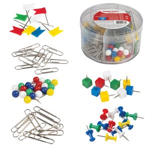 {{photo.Alt || photo.Description || 'Набор ОФИСМАГ, скрепки 28 мм/60 шт., 50 мм/30 шт, гвоздики 50 шт., шарики, кубики, флажки по 20 шт., цилиндр, 226256'}}