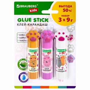 {{photo.Alt || photo.Description || 'Клей-карандаш &quot;Лапки&quot; Cat Paw, 9 г, фигурный колпачок, 3 шт. на блистере, BRAUBERG KIDS, 271982'}}