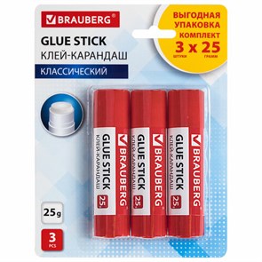 {{photo.Alt || photo.Description || 'Клей-карандаш 25 г ВЫГОДНАЯ УПАКОВКА BRAUBERG, 3 штуки на блистере, 271306'}}