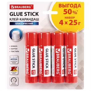 {{photo.Alt || photo.Description || 'Клей-карандаш 25 г ВЫГОДНАЯ УПАКОВКА BRAUBERG, 4 штуки на блистере, 229472'}}