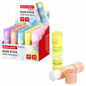 {{photo.Alt || photo.Description || 'Клей-карандаш в пастельном корпусе BRAUBERG PASTEL, 15 г, PVP-основа, ассорти, 271249'}}