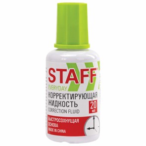 {{photo.Alt || photo.Description || 'Корректирующая жидкость STAFF &quot;EVERYDAY&quot; быстросохнущая, 20 мл, с кисточкой, 228625'}}