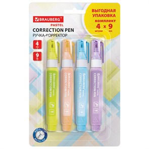 {{photo.Alt || photo.Description || 'Ручка-корректор 9 мл ВЫГОДНАЯ УПАКОВКА, КОМПЛЕКТ 4 штуки, BRAUBERG PASTEL, 271922'}}