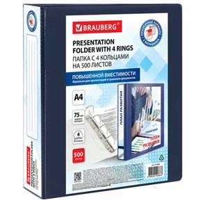 {{photo.Alt || photo.Description || 'Папка ПАНОРАМА на 4 кольцах, ПРОЧНАЯ, картон/ПВХ, BRAUBERG &quot;Office&quot;, СИНЯЯ, 75 мм, до 500 листов, 271854'}}