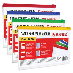 {{photo.Alt || photo.Description || 'Папка-конверт на молнии МАЛОГО ФОРМАТА (255х130 мм), молния ассорти, 0,15 мм, BRAUBERG &quot;Smart&quot;, 221858'}}