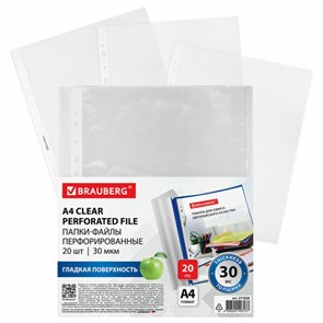 {{photo.Alt || photo.Description || 'Папки-файлы перфорированные А4 BRAUBERG, КОМПЛЕКТ 20 шт., гладкие, 30 мкм, 271828'}}