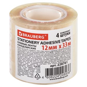 {{photo.Alt || photo.Description || 'Клейкие ленты 12 мм х 33 м канцелярские BRAUBERG, КОМПЛЕКТ 4 шт., прозрачные, гарантированная длина, 228761'}}