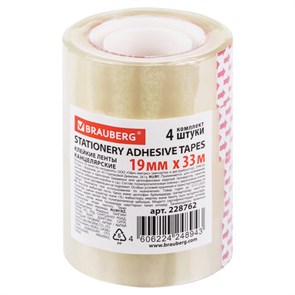 {{photo.Alt || photo.Description || 'Клейкие ленты 19 мм х 33 м канцелярские BRAUBERG, КОМПЛЕКТ 4 шт., прозрачные, гарантированная длина, 228762'}}