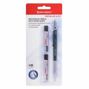 {{photo.Alt || photo.Description || 'Карандаш механический 0,7 мм + грифели HB 24 штуки на блистере, BRAUBERG &quot;METALLIC-X 07&quot;, металлические детали, 181966'}}