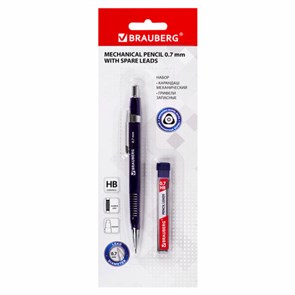 {{photo.Alt || photo.Description || 'Карандаш механический 0,7 мм, трехгранный корпус + грифели HB 12 штук на блистере, BRAUBERG, 180494'}}