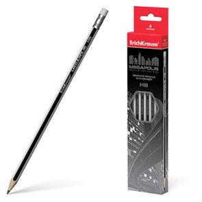 {{photo.Alt || photo.Description || 'Карандаш чернографитный ERICH KRAUSE, 1 шт., &quot;Megapolis&quot;, HB, с ластиком, корпус серебристый, заточенный, 32860'}}