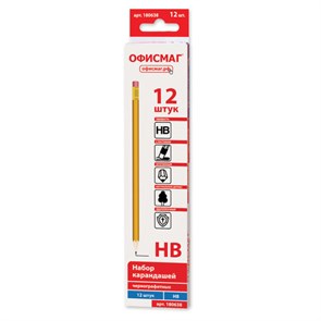 {{photo.Alt || photo.Description || 'Карандаши чернографитные простые с ластиком HB, ВЫГОДНАЯ УПАКОВКА КОМПЛЕКТ 12 штук, ОФИСМАГ, 180638'}}