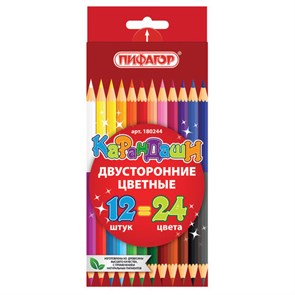 {{photo.Alt || photo.Description || 'Карандаши двусторонние ПИФАГОР 12 штук, 24 цвета, шестигранные, грифель 3 мм, натуральное дерево, 180244'}}