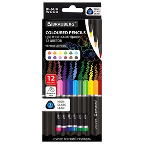 {{photo.Alt || photo.Description || 'Карандаши цветные чёрное дерево BRAUBERG BLACK WOOD, 12 цветов, трехгранные, мягкий грифель 3 мм, 181948'}}