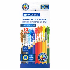 {{photo.Alt || photo.Description || 'Карандаши цветные акварельные BRAUBERG 12 цветов с КИСТЬЮ, шестигранные, грифель 3 мм, натуральное дерево, 181848'}}