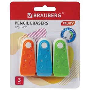 {{photo.Alt || photo.Description || 'Набор ластиков BRAUBERG &quot;FRUITY&quot; 3 шт., 57х24х15 мм, белые, пластиковый футляр ассорти, 229563'}}