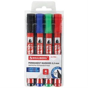 {{photo.Alt || photo.Description || 'Маркеры перманентные BRAUBERG ULTRA MARKER, НАБОР 4 ЦВЕТА, круглый наконечник 3,5 мм, 152208'}}