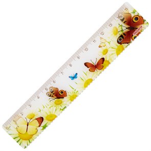 {{photo.Alt || photo.Description || 'Линейка пластиковая 15 см, ПИФАГОР &quot;Бабочки&quot;, цветная печать, с волнистым краем, европодвес, 210635'}}