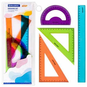 {{photo.Alt || photo.Description || 'Набор чертежный большой BRAUBERG &quot;FRUITY&quot; (линейка 30 см, 2 треугольника, транспортир), ассорти, пенал, 210772'}}