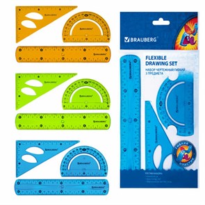 {{photo.Alt || photo.Description || 'Набор чертежный средний гибкий BRAUBERG &quot;FLEX&quot; (линейка 20 см, треугольник, транспортир), ассорти, 210679'}}