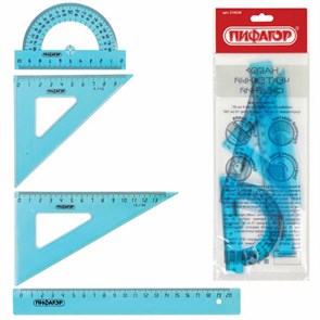 {{photo.Alt || photo.Description || 'Набор чертежный средний ПИФАГОР (линейка 20 см, 2 треугольника, транспортир), тонированный, европодвес, 210628'}}