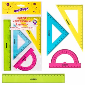 {{photo.Alt || photo.Description || 'Набор чертежный средний ЮНЛАНДИЯ &quot;Color&quot;, (линейка 20 см, 2 треугольника, транспортир), 210755'}}