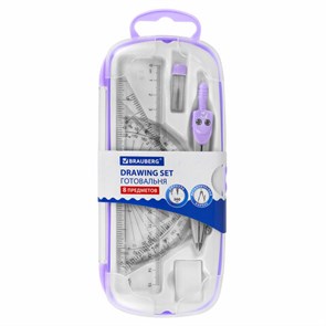 {{photo.Alt || photo.Description || 'Готовальня BRAUBERG SCHOOL KIT, 8 предметов, циркуль 115 мм, чертежные принадлежности, лавандовый цвет, 210703'}}