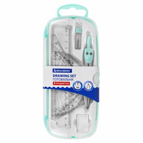 {{photo.Alt || photo.Description || 'Готовальня BRAUBERG SCHOOL KIT, 8 предметов, циркуль 115 мм, чертежные принадлежности, мятный цвет, 210705'}}