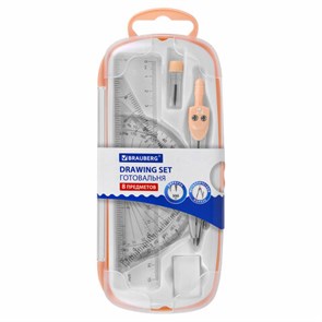 {{photo.Alt || photo.Description || 'Готовальня BRAUBERG SCHOOL KIT, 8 предметов, циркуль 115 мм, чертежные принадлежности, персиковый цвет, 210704'}}