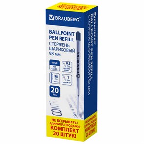 {{photo.Alt || photo.Description || 'Стержень шариковый BRAUBERG, КОМПЛЕКТ 20 штук, СИНИЙ, тип PARKER, 98 мм, металлический корпус, линия письма 0,5 мм, 170406'}}