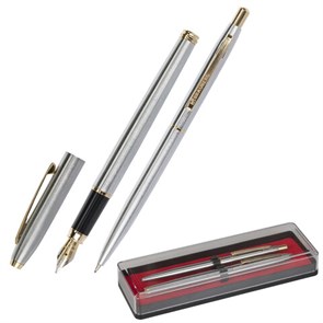 {{photo.Alt || photo.Description || 'Набор ручек подарочных BRAUBERG Brioso, СИНИЕ, 2 шт.: шариковая, перьевая, серебистые с золотистым, 143465'}}