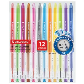 {{photo.Alt || photo.Description || 'Ручки гелевые BRAUBERG DIAMOND, НАБОР 12 ЦВЕТОВ, узел 0,5 мм, линия письма 0,25 мм, 143377'}}