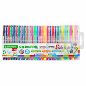 {{photo.Alt || photo.Description || 'Ручки гелевые НАБОР 30 ЦВЕТОВ, линия письма 0,5 мм, BRAUBERG KIDS, 143819'}}