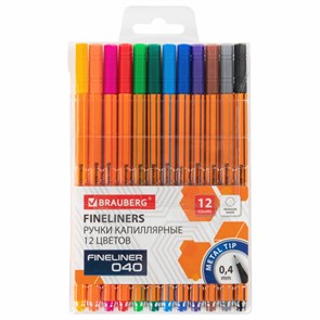 {{photo.Alt || photo.Description || 'Ручки капиллярные (линеры) 12 ЦВЕТОВ, BRAUBERG &quot;FINE 040&quot;, шестигранные, линия 0,4 мм, 144143'}}