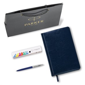 {{photo.Alt || photo.Description || 'Ручка шариковая PARKER &quot;Jotter Plastic CT&quot;, корпус синий, ежедневник А5 синий, пакет, 880896'}}