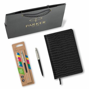 {{photo.Alt || photo.Description || 'Ручка шариковая PARKER &quot;Jotter Plastic CT&quot;, корпус черный, ежедневник А5 черный, золотой срез, пакет, 880894'}}