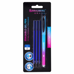 {{photo.Alt || photo.Description || 'Ручка стираемая гелевая BRAUBERG &quot;Grade&quot;, СИНЯЯ, 3 сменных стержня, узел 0,7 мм, линия письма 0,5 мм, 144209'}}